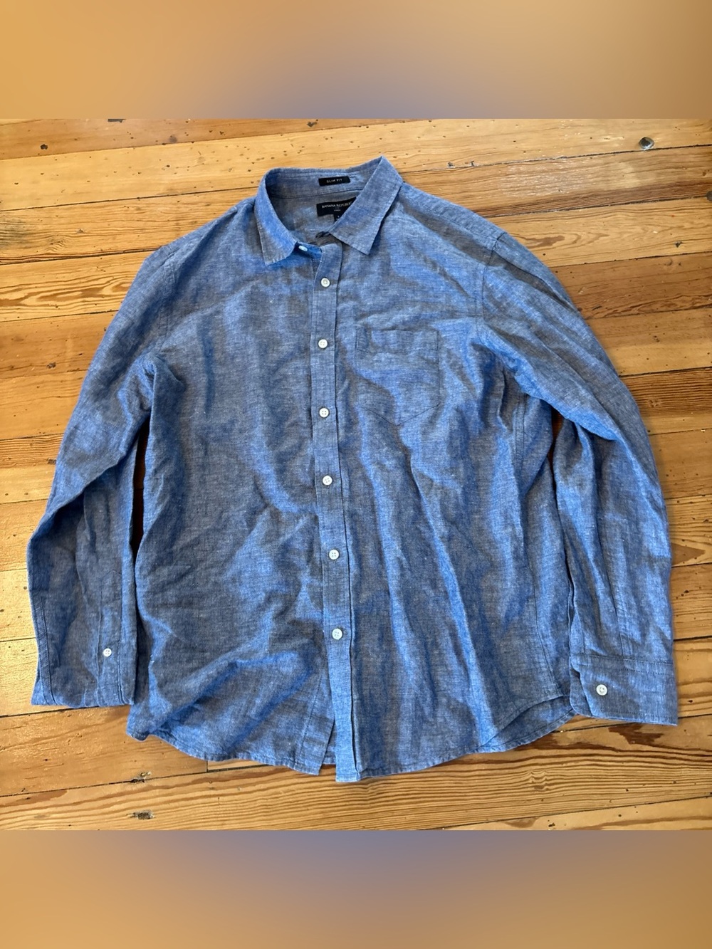 Banana Republic Men’s Long Sleeve Slim Fit Linen Shirt Large L Blue